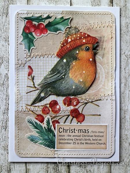 Collaged Patchwork Christmas Cards With Robin 1