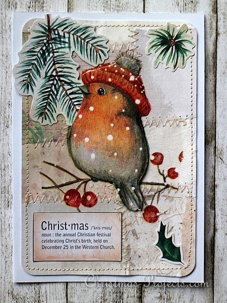 Collaged Patchwork Christmas Cards With Robin 2