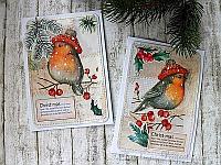 Collaged Patchwork Christmas Cards With Robins