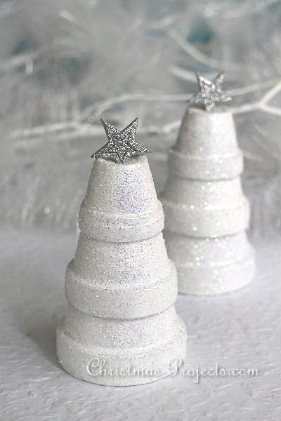 Glittery Clay Pot Winter Trees