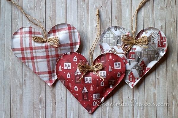 Puffy Paper Hearts Christmas Ornaments